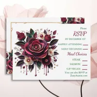 Paper Quilling Burgundy Roses and Pearls RSVP Invitation