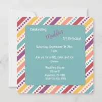 Rainbow Dots & Stripes Girl Birthday Invite