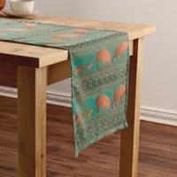 Southwest Cute Javelina Family Copper Teal Long Table Runner