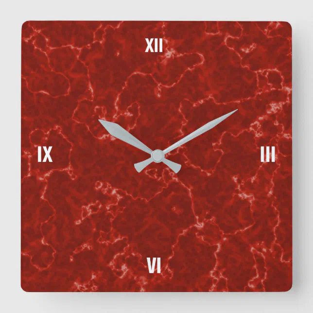 Elegant Red Marble with White Veins Square Wall Clock