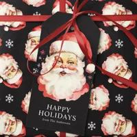 Black Vintage Retro Santa Claus Christmas Gift Tags