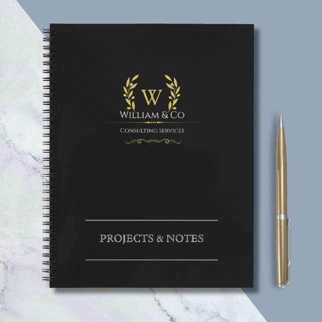 Classic Laurel Wreath Black Gold Monogram Notebook