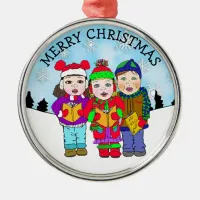 Cute Christmas Carolers Personalized Holiday Metal Ornament