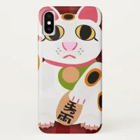 Cute White Lucky Cat cartoon Character Art iPhone XS Case