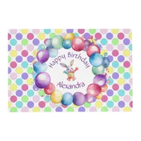 Cute Colorful Watercolor Bunny and Polka Dots Placemat