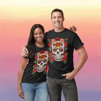 Sugar Skull Pink Red Roses Holidays Unisex T-Shirt