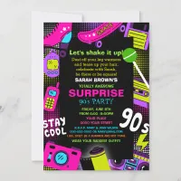 Neon Retro Totally Awesome 90s Birthday Party  Invitation