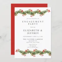 Rustic Boughs of Holly Christmas Engagement Party Invitation