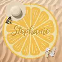 Lemon Slice Custom Name Beach Towel