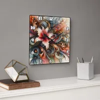 Colorful Abstract Lily With Artistic Swirls Square Wall Clock