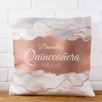 Glittery Rose Gold and White Agate Quincea&#241;era Throw Pillow