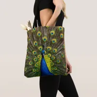 Colorful peacock tote bag