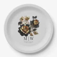 Black Gold Roses Gothic Wedding Paper Plates