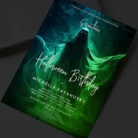 Adult Halloween Birthday Party Ghost Green Invitation