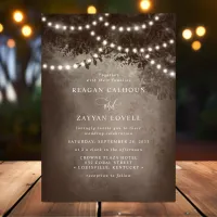 Brown Rustic Dreamy Tree String Lights Wedding Invitation