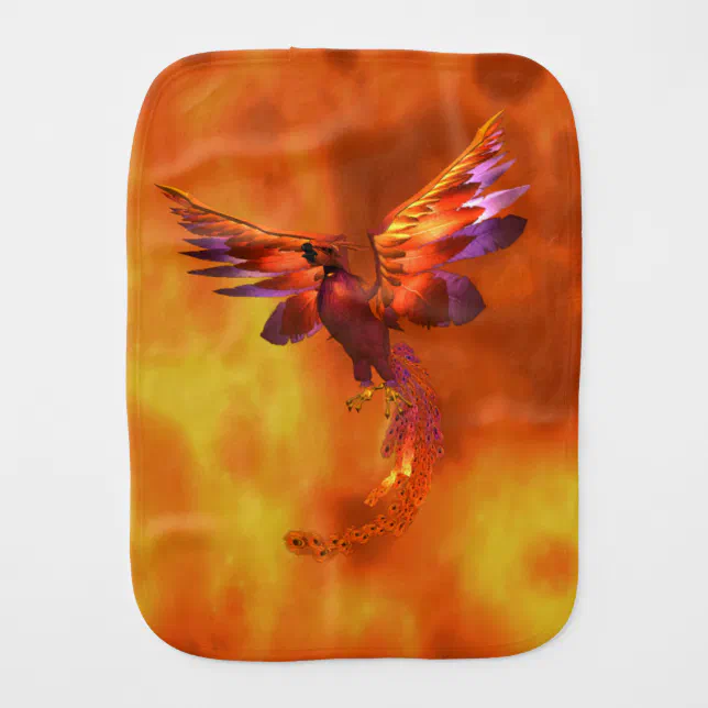 Colorful Phoenix Flying Against a Fiery Background Baby Burp Cloth