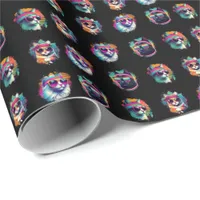 1980s Retro Cool Cats with Sunglasses Black Wrapping Paper