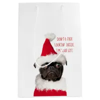 Cute Festive Christmas Black Pug Puppy Santa Medium Gift Bag