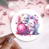 Sweet White Kittens Christmas   Classic Round Sticker