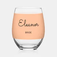 Personalized Elegant Monogrammed Wedding Bride Stemless Wine Glass