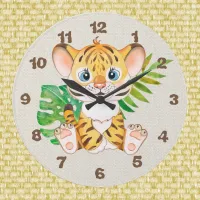 Cute Boho Tiger Nursery Large Clock