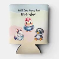 Wild One Happy Fun Woodland Animals Watercolor Can Cooler