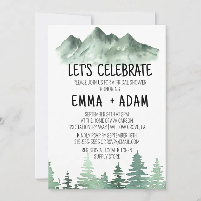 Rustic Mountain Watercolor Forest Tree Celebrate Invitation