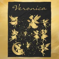 Gold Fairies with Pixie Dust on Black Monogram | Fleece Blanket