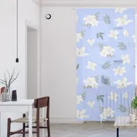 White and Grey Floral Pattern on Blue Background Sheer Curtains