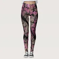 Modern fractal pattern, blush colors on black,  leggings