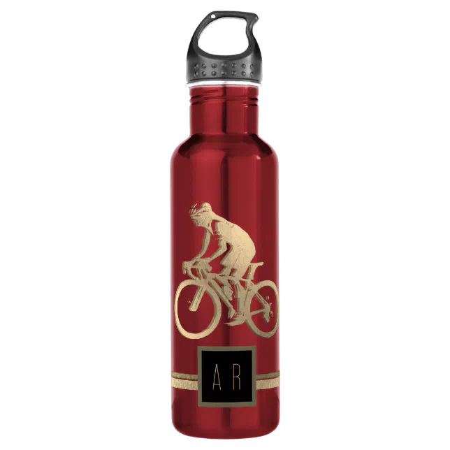 Golden Cyclist Silhouette Stainless Steel Water Bottle