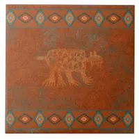 Southwest Canyons Bobcat Petroglyph Bordered  Ceramic Tile