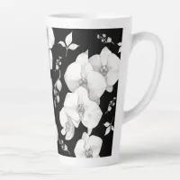 Watercolor White Orchid on Black | Latte Mug