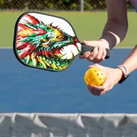 Fire breathing dragon red, green, and yellow scale pickleball paddle