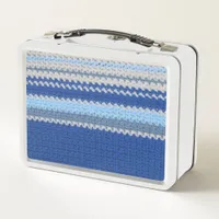 Metal Lunch Box - Crochet in Blue and White Stripe