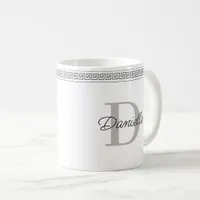 Monogram Name Initial Elegant Greek Meander Script Coffee Mug