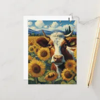 Cow in a Sunflower Field Postcard