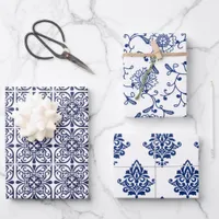 Hamptons Blue and White Chic Patterned Wrapping Paper Sheets