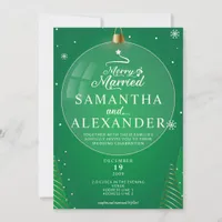 Merry & Married Green Christmas Star Tree Wedding Invitation