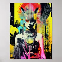 Fantasy Woman and Animals Colorful Collage Poster