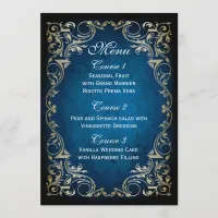 rustic "navy blue" gold regal wedding menu