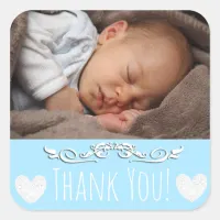 Blue Thank You Sticker with your baby's photo