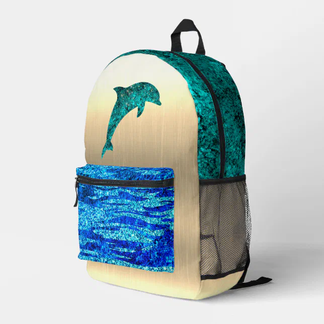 Dolphin in the sea, sparkling printed backpack