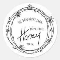 Black And White Doodle Wreath Kraft Honey Label