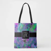 Purple, Green and Blue Fluid Art Marble Bokeh Tote Bag