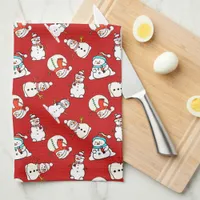 Christmas Snowman Pattern Red Kitchen Towel