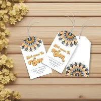 Boho Blue Sunflower Retro Typography Gift Tags