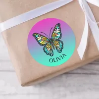 Personalized Colorful Stained Glass Butterfly Classic Round Sticker