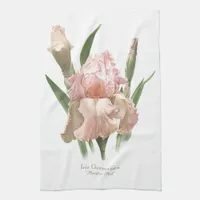 Pretty Pink Ruffled Iris Botanical Art Style Kitchen Towel