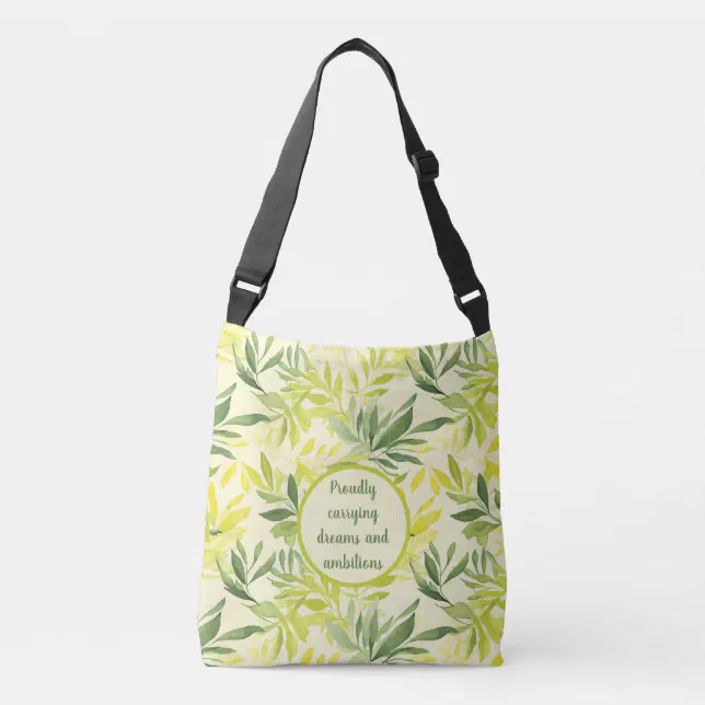 Watercolor Green and Yellow Leaf Pattern Crossbody Bag